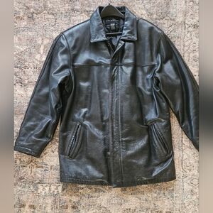Genuine Black Leather Dress Coat Jacket Size L